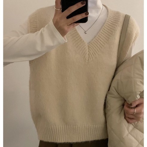 피크인타임 여성 니트 쪼끼 무지 브이넥 베스트