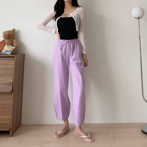 오로꼬 여성 린넨 스판 조거 팬츠 여름 데일리