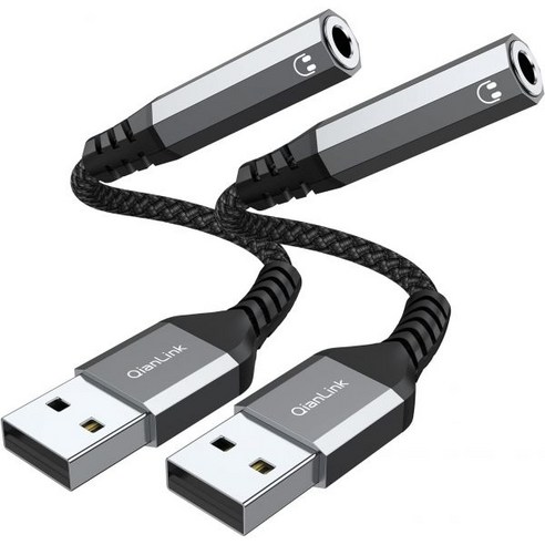 USB - 3.5mm 잭 오디오 어댑터(2-Pack) USB - 오디오 잭 어댑터 헤드셋 USB-A - 3.5mm TRRS 4극 마이크 암 헤드폰용 외장 스테레오 사운드 카드