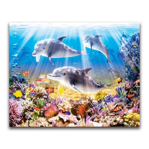 전체 다이아몬드 페인팅 크로스 스티치 귀여운 돌고래 라운드 컬러 바다 물고기 diy 자수, 보여진 바와 같이