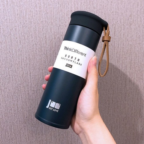 DFMEI 텀블러녀 심플 ins 하라주쿠 스타일 귀여운 휴대용 물컵 대용량 스테인리스 스틸 맨, Bosi-Molan 큰 차 누출 (450ml)