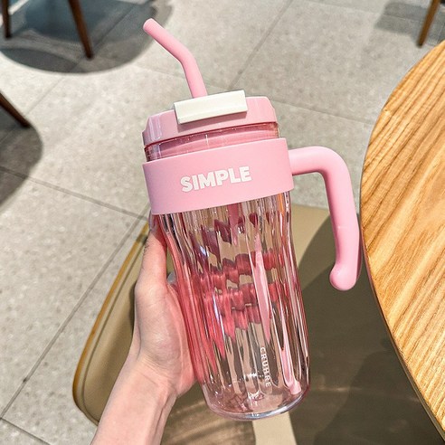 LONGGU 빨대 물병 대용량 920mL 여름용 물통 PC재질 손잡이 있는 물컵 스포츠 물병, 핑크, 3개
