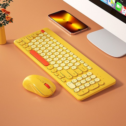 [시요] 게임 키보드 및 마우스 라운드 Keycap 매직 사일런트 2.4G 무선 키보드 마우스 충전식 PC 게이머 컴퓨터 노트북 세트, 색깔1, 하나, 하나