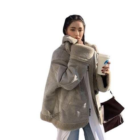 스웨이드 기관차복 가을 겨울 작업복 스웨이드 짧은 외투 여성 bf 가후한 조수 스웨이드