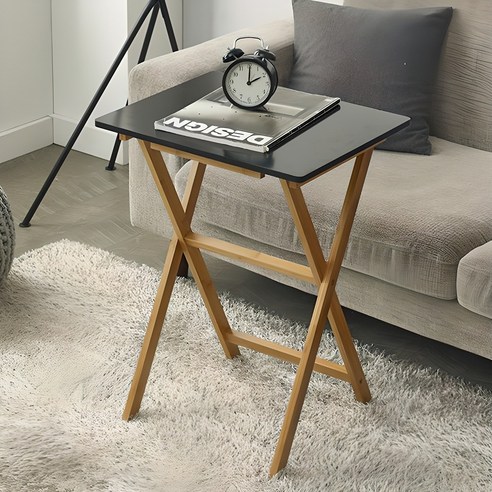 Athome 원목 컬러 접이식 테이블, 블랙