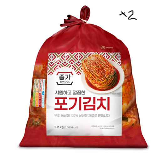 종가 종가집 중부식 포기김치5.2kg + 전라도식 포기김치5.2kg, 5.2kg, 2개