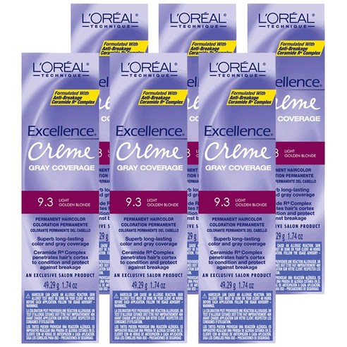 로레알 엑셀런스 크림 그레이 커버리지 49.29g, 9.3 Light Golden Blonde, 6개