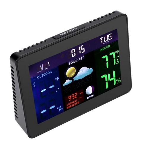 디지털 LCD 무선 기압계 홈 알람 시계 날씨 달력 디스플레이-EU, 블랙, ABS