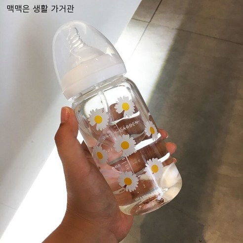 한국어 스타일 귀여운 컵 졸업 짚 성인 크리 에이 티브 유리 컵 여학생 젖꼭지 컵 휴대용 컵, 330ml일곱꽃스케일240_단일병+밀짚중력볼+슬립슬리브