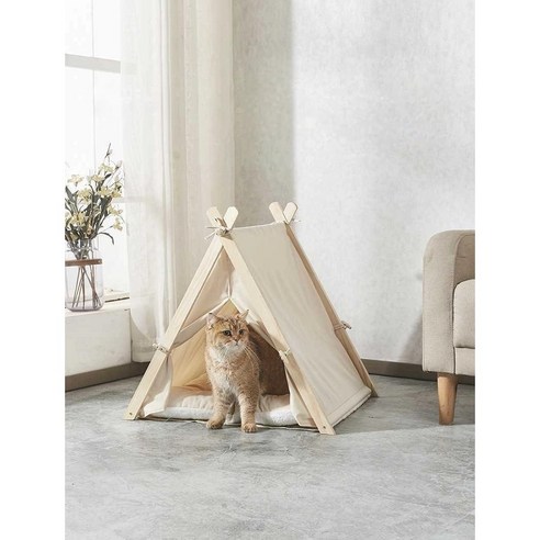 냥이의 아늑함과 집사의 인테리어를 동시에 만족시키는 원목 텐트 하우스!