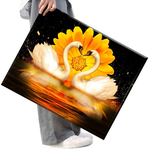 FASEN 액자 보석십자수 캔버스형 DIY 키트 40 x 50 cm, 1세트, FAN50.사랑하는 백조입니다