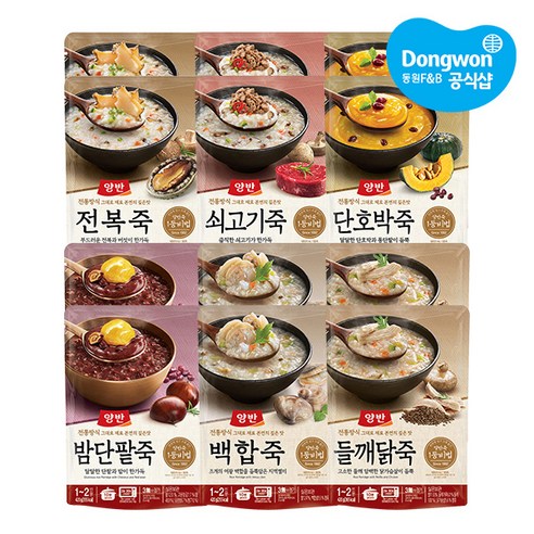 동원파우치죽전복+쇠고기+단호박+밤단팥+백합+들깨각2입, 1세트
