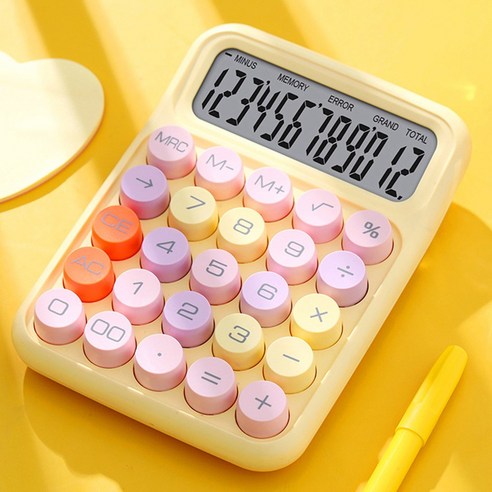 즐켓 레트로 기계식 마카롱 계산기, 1개, 파스텔 옐로우