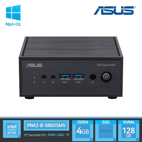 ASUS 아수스 미니PC 컴퓨터 PN42-B-SN005MV N100 [ RAM 4GB / NVMe 128GB ] Non OS 듀얼랜, 블랙, Free DOS