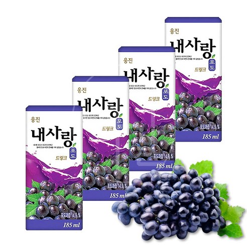 웅진 내사랑 포도주스 팩음료 185ml 4팩, 4개