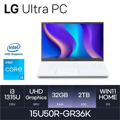 LG전자 울트라PC 15U50R-GR36K, WIN11 Home, 32GB, 2TB, 화이트