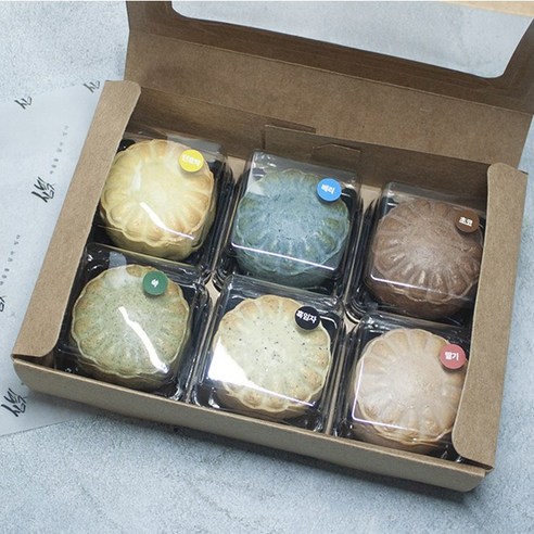 심빚 6색 수제 월병 6구 세트 만쥬 견과류 고급 선물세트 간식 만쥬 결혼답례품 회사 명절선물 칠순답례품 돌잔치답례품 앙금