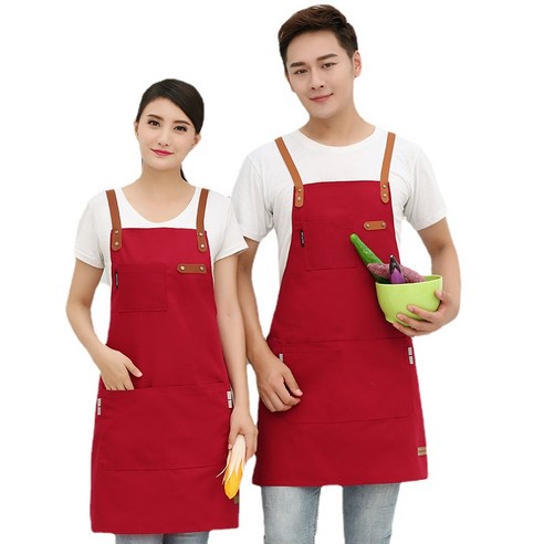 ANKRIC 캔버스 반벨트 숄더 더러움 방지 앞치마 광고 앞치마 원피스앞치마, 빨간색