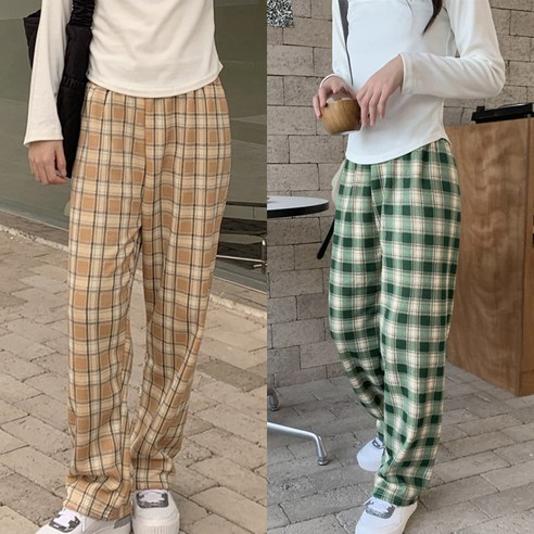 이너리즘 1+1 양털 기모 체크 수면바지