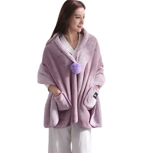 ANKRIC 입는담요 목도리 담요 양털 담요 간단한 여성 플란넬 담요 겨울 두꺼운 이중층 양털 담요 다기, 연근 전분, 65 * 170 크기 1.2 catties.