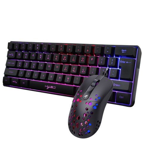 YSSHOP 게이머를위한 게임 기계식 미니 유선 키보드 RGB 백라이트 멀티 컬러, 키보드 마우스 콤보, 11.5x4.02x1.57 인치, ABS 플라스틱