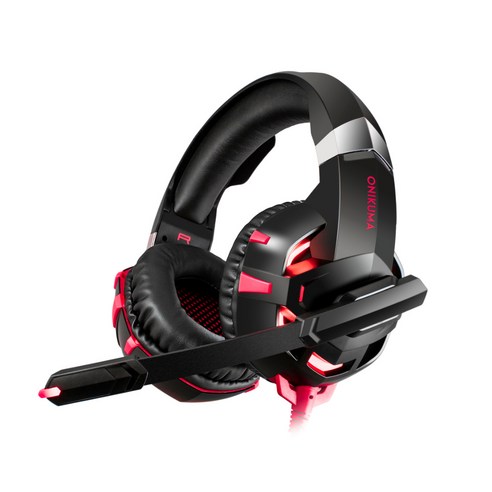 ANKRIC 게임용 헤드셋 K2PRO 게임용 헤드셋 헤드 마운트 게임 온라인 게임 PS4 컴퓨터 유선 스테레오 헤드셋, 블랙 레드