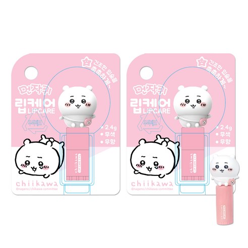 먼작귀 아동 어린이 립케어 입술 보호제 립밤 무색 치이카와, 2개, 2.4g, 무향