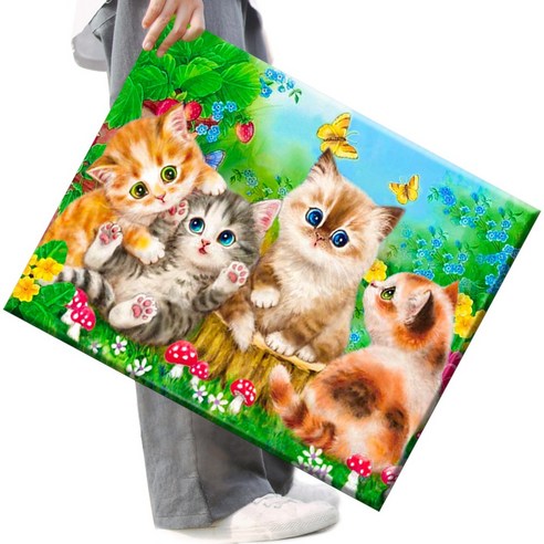 FASEN 액자 보석십자수 캔버스형 DIY 키트 40 x 50 cm, 1세트, FAN46.귀여운 고양이