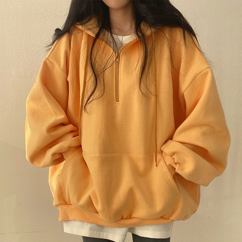 UPPERCUT 여성 데일리 오버핏 반집업 후드티 (일반/기모 선택)