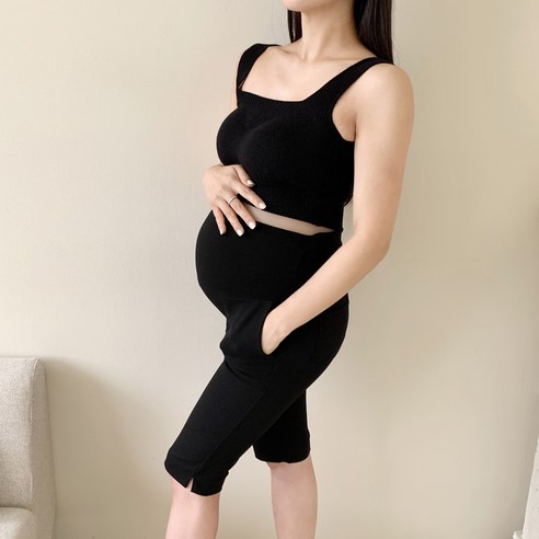 임신 중에도 스타일리시하게, 깔끔 트임 5부 바이커팬츠