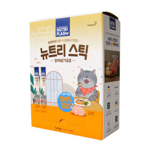 동원 뉴트리플랜 뉴트리스틱 고양이 간식 츄르 대용량, 참치+닭가슴살, 14g, 100개