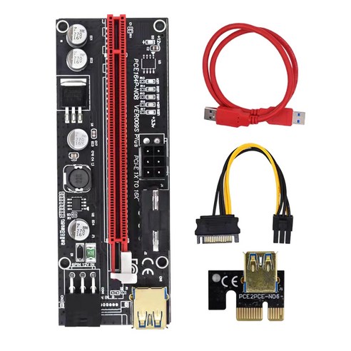 Retemporel 1개 PCIE 라이저 1X ~ 16X GPU 마이닝용 그래픽 확장 카드 전원 어댑터 VER009S 60cm USB 3.0 케이블