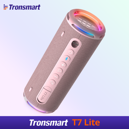 Tronsmart T7 Lite 휴대용 블루투스 스피커 출력24W 최대 24시간 IPX7 방수 캠핑 LED TWS, 핑크