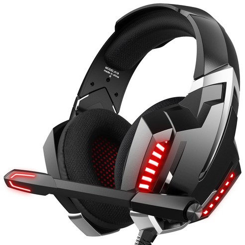 ANKRIC 게임용 헤드셋 K18 헤드셋 헤드셋 게임용 게임용 헤드셋 컴퓨터 ps4 유선 헤드셋 헤드셋 게임 앵커 헤드셋, 블랙 레드