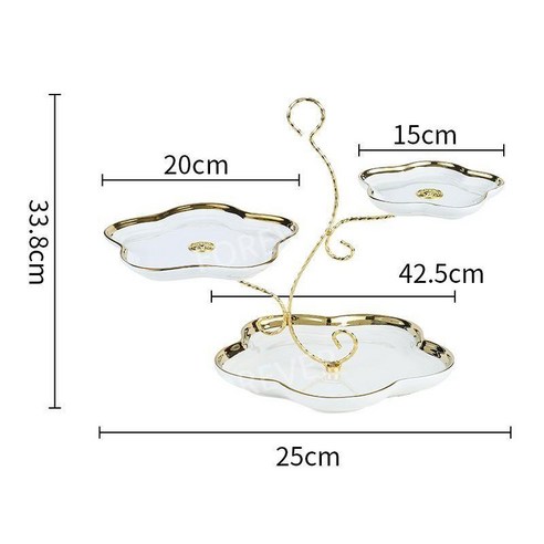 케이크접시 3단 그릇 플레이트 호텔 디저트 과일, 백  매화 나무 가지층  2 리본, 1개