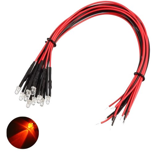 3V 3파이 레드 라운드 와이어 케이블 LED DIY 전자실습 모형용 차량 튜닝 실험 조명 부품, 10개