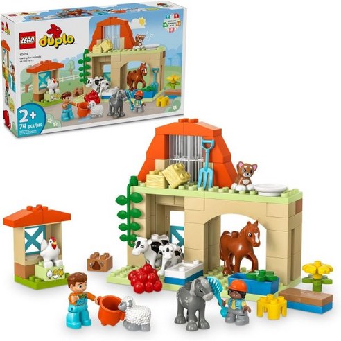 LEGO DUPLO Town 유아용 학습 장난감 농장에서 동물을 돌보는 말 소 닭 피규어 농가 농장 놀이 세트 2세 이상 교육 10416