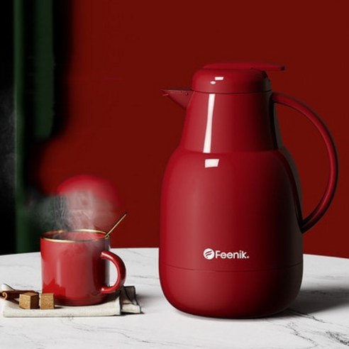 [SW] 가정용 단열 유리 라이너 주전자 1500ml 차 커피 휴대용 여행용 보온 유지 스마트 물 주전자 주방 보온병, 1.5L, RED