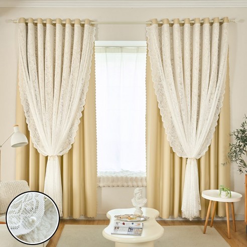 우아함이 흐르는 공간, 이중 진주 장식 레이스 암막 커튼으로 완성하는 꿈결 같은 안식처 24평거실커튼