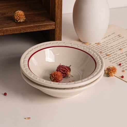 시라쿠스 쉐난고 카디날 레드 화이트 라인 쿠프 볼, 2개, 찬기 L 15.3cm