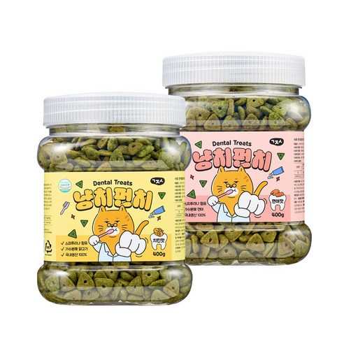 고지식 냥치펀치 고양이 구강관리 이빨과자 대용량 덴탈트릿 간식, 1개, 400g, 2종 혼합(연어/치킨)