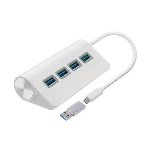 코시 이중접속 타입C USB3.0 4포트 허브+USB 변환젠더 UH2024C, 화이트