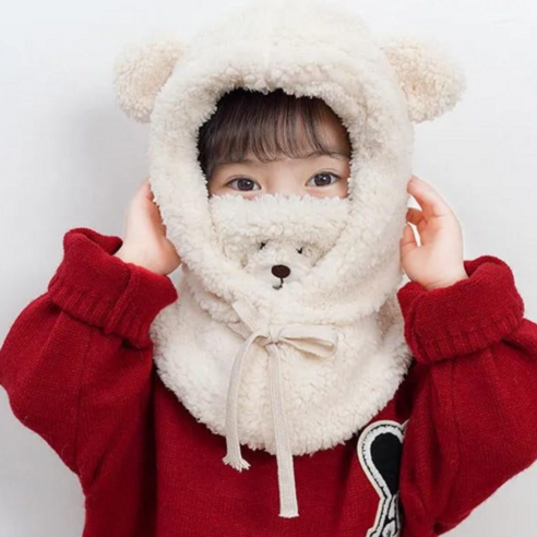 곰돌이바라클라바 방한모자, 아동용 화이트