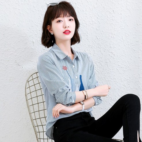 KORELAN 현물 실사 가을 긴팔 쉬폰 블라우스 상의 여성복 유러피언 역양티