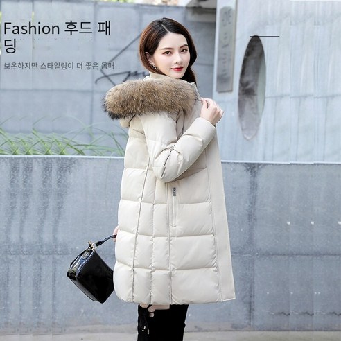 Mao 새로운 양털 안감 재킷 여성 한국어 스타일 겨울 두꺼운 코튼 패딩 코트 화이트 오리 중간 길이 면화 패딩 코트