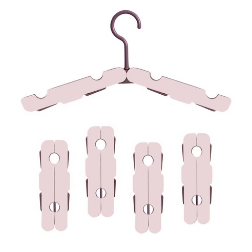 레브홈 걸어바 접이식 여행용 옷걸이 수납 출장 속옷 양말 집게, 5개, 핑크