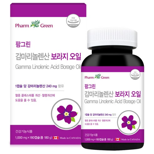 유통기한 8월10일까지 팜그린 감마리놀렌산 보라지오일 혈행개선 신진대사 활성 1000mg 180캡슐 (6개월분), 180개, 1개