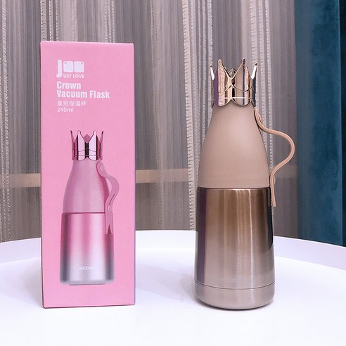 GU 단열 워터 컵 병 Girlish 하트 크리 에이 티브 휴대용 작은 간단한 모리 학생 슈퍼 귀여운 Ins 크라운 컵, 색깔1, {"크기":"하나"}