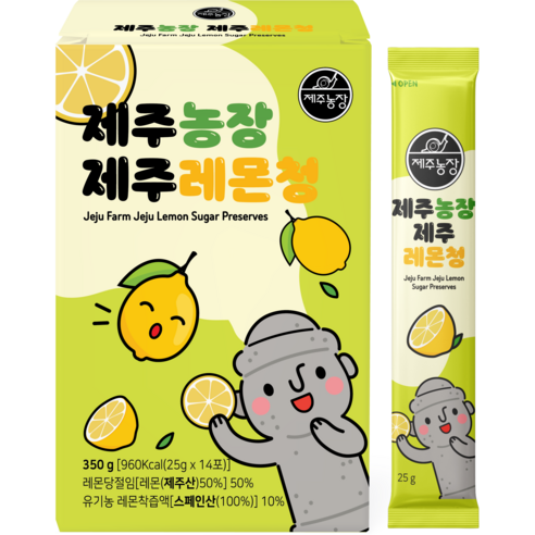 제주농장 제주 레몬청 스틱 제주산 레몬 50% 유기농 NFC 레몬착즙 10%, 6박스, 14개입, 350g