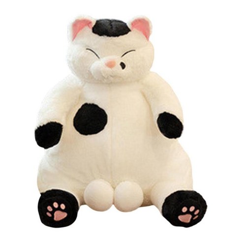 만화 카와이 사랑스러운 인형 봉제 고양이 포옹 Snuggly 포옹 동물 부드러운 인형 잠자는 베개 를위한, 블랙 화이트 35cm, 봉제 PP면